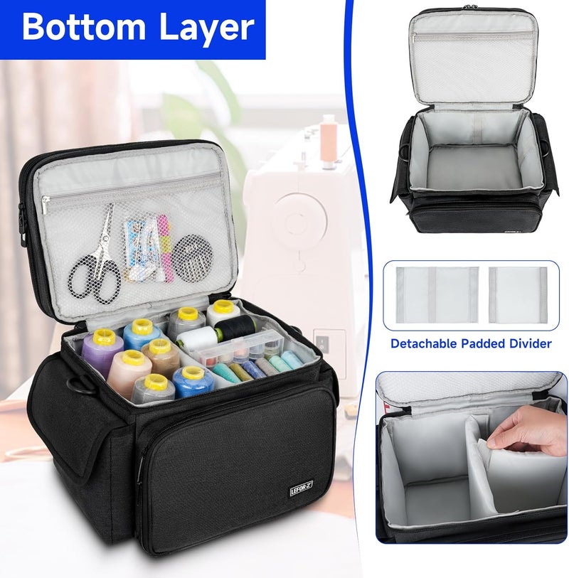 LEFORZ Sewing Supplies Organizer Storage Bag,Double-Layer Protable Travel Sewing Basket for Sew Accessories & Tools,Black(Bag Only) - Image 4